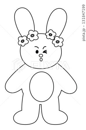 Happy bunny outline for kid colouring book, art, painting, animal print, tattoo, zoo, souvenir shop, rabbit cartoon, character, comic, plush toy, kid doll, colouring page, amusement park, happy easter 131847199