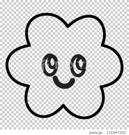 Happy flower outline for kid colouring book, environment, plants, tree, backyard, nature, garden, floral print, blossom, blooming, spring, summer, autumn, picnic, transparent background, cartoon 131847202