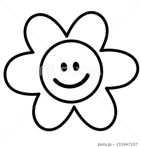 Happy flower outline for kid colouring book, environment, plants, tree, backyard, nature, garden, floral print, blossom, blooming, spring, summer, autumn, picnic, transparent background, cartoon 131847207