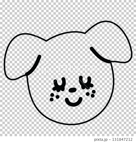 Outline of happy puppy wearing hat for kid colouring book, art, sketch, Christmas, new year, festive winter season, dog cartoon, pet shop, vet, adopt and rescue animal, foster home, stickers, tattoo 131847212