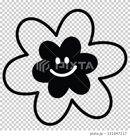 Happy flower outline for kid colouring book, environment, plants, tree, backyard, nature, garden, floral print, blossom, blooming, spring, summer, autumn, picnic, transparent background, cartoon 131847217