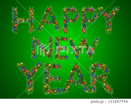 The words Happy New Year are displayed in colorful glowing letters. The words Happy New Year are displayed in colorful glowing letters. 131847744