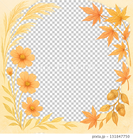 秋色自然框架,配有秋葉和橡實裝飾 秋色自然框架,配有秋葉和橡實裝飾 131847750