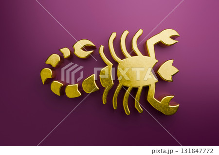 the zodiac sign Cancer is made of gold on a purple background. 131847772