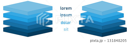 Simple 4 horizontal layers structure drawing, square shape and slightly pyramid like tower 131848205