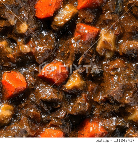Homemade beef stew with carrot pieces and savory gravy 131848417