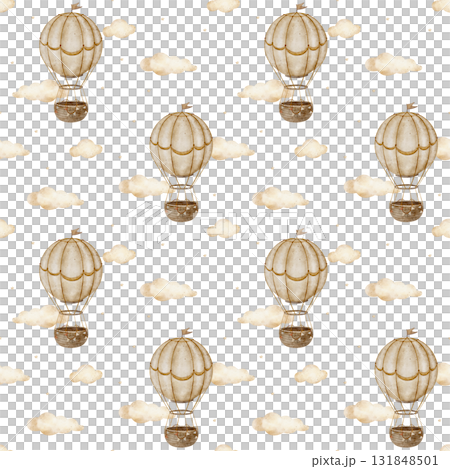 Seamless pattern beige balloons, clouds, stars. Hand drawn watercolor illustration in childish style. Print isolated from background for nursery design, fabric printing, wallpaper, textiles, clothing Seamless pattern beige balloons, clouds, stars. Hand drawn watercolor illustration in childish style. Print isolated from background for nursery design, fabric printing, wallpaper, textiles, clothing 131848501