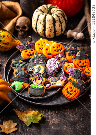 Halloween cookies in shape of pumpkin Halloween cookies in shape of pumpkin 131848535
