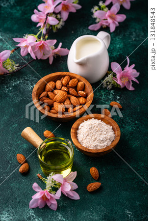 Almond alternative milk, oil and flour 131848543