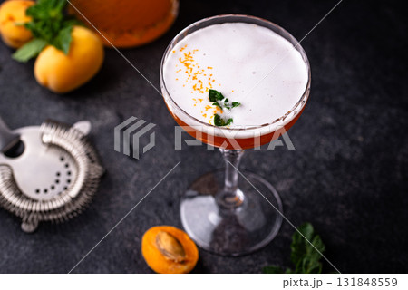 Fresh apricot cocktail martini with mint 131848559