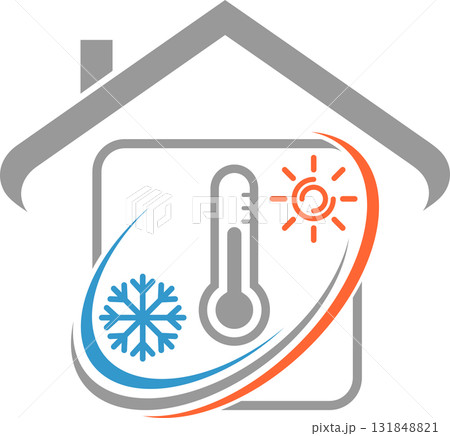 house, sun, snowflake, thermometer, air conditioning, installer, plumber, logo house, sun, snowflake, thermometer, air conditioning, installer, plumber, logo 131848821