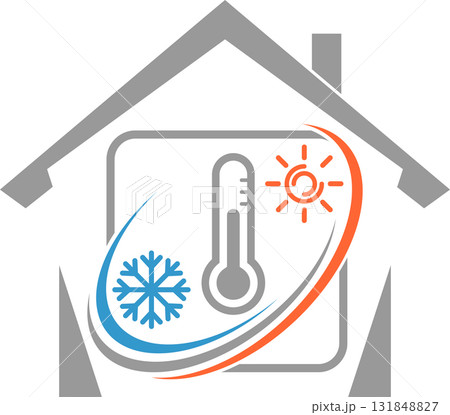 house, sun, snowflake, thermometer, air conditioning, installer, plumber, logo house, sun, snowflake, thermometer, air conditioning, installer, plumber, logo 131848827