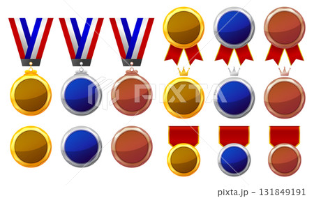 メダルセット（金・銀・銅）／表彰・アワード用イラスト 131849191