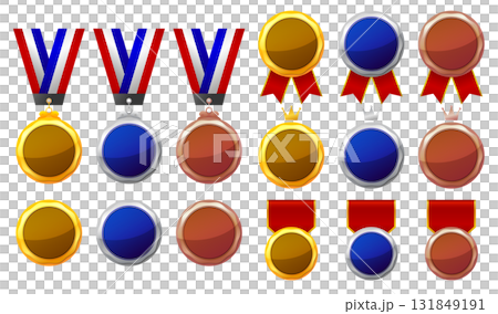 メダルセット（金・銀・銅）／表彰・アワード用イラスト 131849191