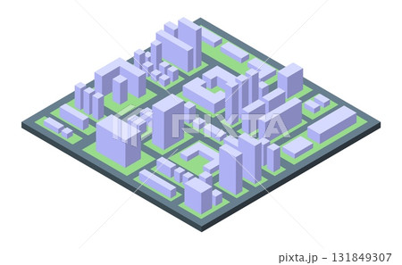 Isometric clean city map. Abstract urban 3d design, small town or district within metropolis. Street, green area and blocks, delivery template, nifty vector scene 131849307