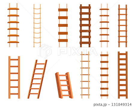 Cartoon rope ladders. Ladder with wooden steps and ropes. Isolated bind staircase for climbing on tree or boat, attic, ship mast, sapid vector clipart Cartoon rope ladders. Ladder with wooden steps and ropes. Isolated bind staircase for climbing on tree or boat, attic, ship mast, sapid vector clipart 131849314