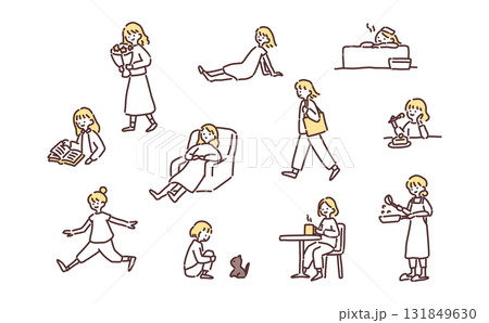 手描きイラスト：リラックスタイムセット 131849630