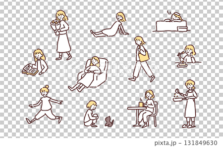 手描きイラスト：リラックスタイムセット 131849630