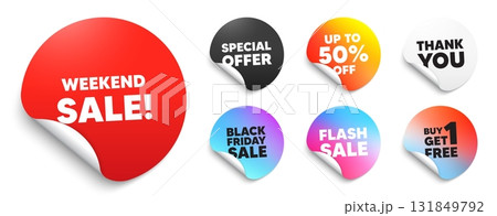 Weekend sale red sticker tag. Special offer paper price tags. Weekend Sale tag. Special offer price sign. Advertising Discounts symbol. Discount, black friday sticker. Promo banner. Vector Weekend sale red sticker tag. Special offer paper price tags. Weekend Sale tag. Special offer price sign. Advertising Discounts symbol. Discount, black friday sticker. Promo banner. Vector 131849792
