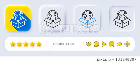 Global business line icon. Neumorphic, Flat shadow, 3d buttons. Delivery service sign. Internet marketing symbol. Line delivery service icon. Social media icons. Vector Global business line icon. Neumorphic, Flat shadow, 3d buttons. Delivery service sign. Internet marketing symbol. Line delivery service icon. Social media icons. Vector 131849807