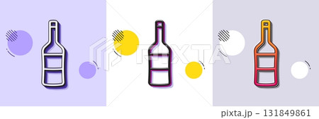 Wine bottle line icon. Halftone dotted pattern. Gradient icon with grain shadow. Merlot or Cabernet Sauvignon sign. Line wine icon. Various designs. Vector 131849861