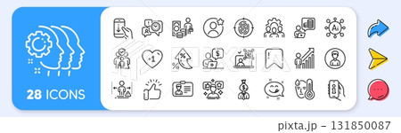 Person, Employee result and Team work line icons. Interest rate, AI generate, Inflation icons. Pack of Social media, Scroll down, Social distance icon. Vector 131850087