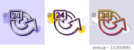 24 hours service line icon. Halftone dotted pattern. Gradient icon with grain shadow. Repeat every day sign. Refund symbol. Line 24 hours icon. Various designs. Vector 24 hours service line icon. Halftone dotted pattern. Gradient icon with grain shadow. Repeat every day sign. Refund symbol. Line 24 hours icon. Various designs. Vector 131850091
