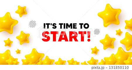 Time to start winner banner with 3d stars. Golden stars banner. It is time to start tag. Special offer sign. Advertising discounts symbol. Review rate background. Vector Time to start winner banner with 3d stars. Golden stars banner. It is time to start tag. Special offer sign. Advertising discounts symbol. Review rate background. Vector 131850110