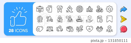 Insurance line icons. Interest rate, AI generate, Inflation icons. Health care, risk, help service. Car accident, flood insurance, flight protection icons. Vector 131850111