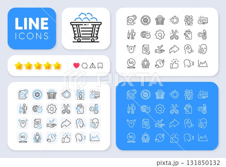 Swipe up, Fast recovery and Wrong file line icons for web app. Message, Share, Like social media icons. Pack of Cut, Dermatologically tested, Group pictogram icons. Vector 131850132
