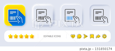 Parcel invoice line icon. Neumorphic, Flat shadow, 3d buttons. Delivery document sign. Package shipping symbol. Line parcel invoice icon. Social media icons. Vector 131850174