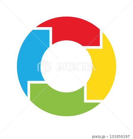 4 arrows in circle. Business infographic diagram of four repeating steps. Simple flat vector illustration 131850197
