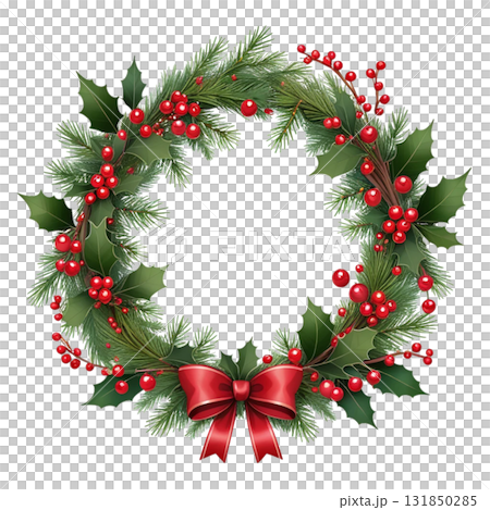 紅色聖誕花圈插圖 131850285