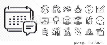 Inspect, Checkbox and Clipboard line icons for web app. Glare of light effect. Message icon. Pack of Accounting, Work home, Search employee pictogram icons. Vector 131850290