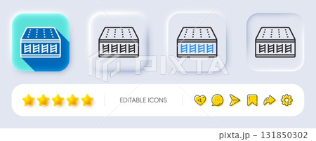 Mattress pocket spring line icon. Neumorphic, Flat shadow, 3d buttons. Orthopedic sprung pad sign. Breathable sleep bed symbol. Line mattress icon. Social media icons. Vector Mattress pocket spring line icon. Neumorphic, Flat shadow, 3d buttons. Orthopedic sprung pad sign. Breathable sleep bed symbol. Line mattress icon. Social media icons. Vector 131850302