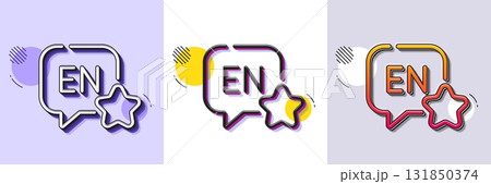 English line icon. Halftone dotted pattern. Gradient icon with grain shadow. Chat bubble sign. Translate message symbol. Line english icon. Various designs. Vector 131850374