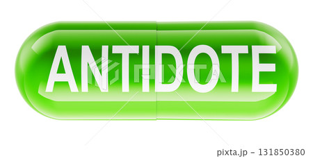 Antidote, green medical capsule. 3D rendering Antidote, green medical capsule. 3D rendering 131850380