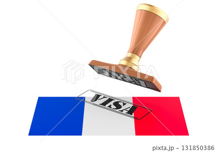 France visa stamp, wooden seal. 3D rendering 131850386