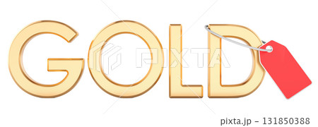 Gold text with price tag. 3D rendering Gold text with price tag. 3D rendering 131850388