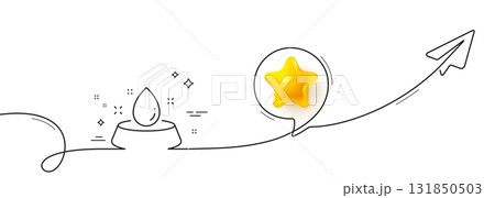 Bowl with water line icon. Continuous line with share plane. Pets feeding sign. Pet drink symbol. 3d star in speech bubble. Water bowl single line ribbon. Loop curve pattern. Vector Bowl with water line icon. Continuous line with share plane. Pets feeding sign. Pet drink symbol. 3d star in speech bubble. Water bowl single line ribbon. Loop curve pattern. Vector 131850503