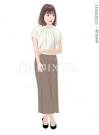 手を組んで立つ若い女性イラスト 手を組んで立つ若い女性イラスト 131850531