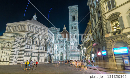 Basilica di Santa Maria del Fiore and Baptistery San Giovanni in Florence night timelapse hyperlapse Basilica di Santa Maria del Fiore and Baptistery San Giovanni in Florence night timelapse hyperlapse 131850563