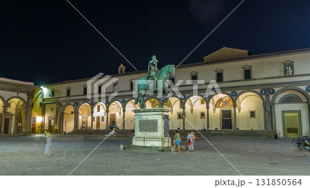 Statue of Ferdinando I de Medici timelapse hyperlapse in the Piazza della Santissima Annunziata in Florence, Italy 131850564