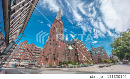 St. Peter's Church or Hauptkirche St. Petri timelapse hyperlapse in Hamburg, Germany. St. Peter's Church or Hauptkirche St. Petri timelapse hyperlapse in Hamburg, Germany. 131850593
