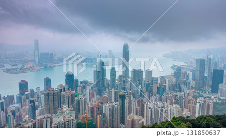 The famous view of Hong Kong from Victoria Peak night to day timelapse. 131850637