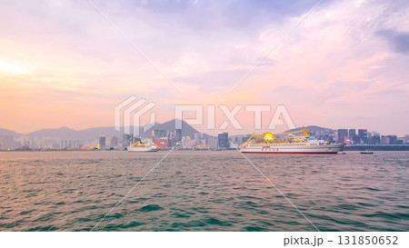 View from Star Ferry through Victoria Harbour timelapse hyperlapse, with the skyline of Hong Kong as backdrop View from Star Ferry through Victoria Harbour timelapse hyperlapse, with the skyline of Hong Kong as backdrop 131850652