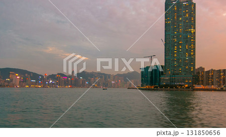 View from Star Ferry through Victoria Harbour timelapse hyperlapse, with the skyline of Hong Kong as backdrop View from Star Ferry through Victoria Harbour timelapse hyperlapse, with the skyline of Hong Kong as backdrop 131850656