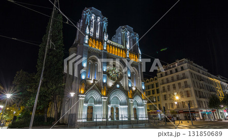 Basilique Notre-Dame de l Assomption at night located on Avenue Jean Medecin timelapse hyperlapse in Nice, France. Basilique Notre-Dame de l Assomption at night located on Avenue Jean Medecin timelapse hyperlapse in Nice, France. 131850689