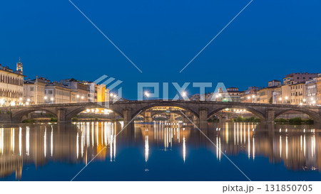 Ponte Alla Carraia and Santa Trinita Holy Trinity Bridge day to night timelapse over River Arno in Florence Ponte Alla Carraia and Santa Trinita Holy Trinity Bridge day to night timelapse over River Arno in Florence 131850705