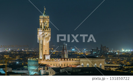 Famous Arnolfo tower of Palazzo Vecchio timelapse on the Piazza della Signoria at twilight in Florence, Tuscany, Italy Famous Arnolfo tower of Palazzo Vecchio timelapse on the Piazza della Signoria at twilight in Florence, Tuscany, Italy 131850722